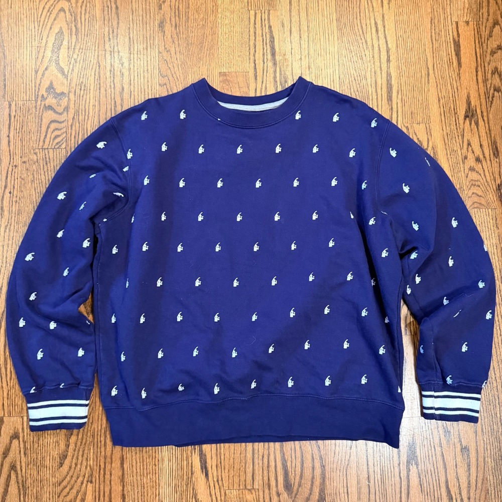 Rocawear Brooklyn's Own‎ All Over Print Sweatshirt Large Navy Blue Crewneck NYC